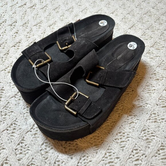 Intentionally Blank Suede Platform Double Buckle Sandals Black–Women’s 9.5 NWOT - Picture 2 of 6